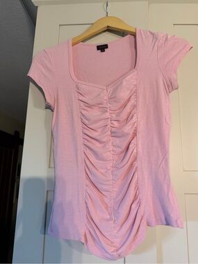 Shameless pink tshirt, ruching in front, size L,
